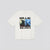 An off-white short-sleeve t-shirt featuring a graphic print of Billie Eilish with the text 'BILLIE EILISH' and two portrait panels, displayed flat against a light gray background.