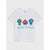 A white short-sleeve kids' t-shirt featuring a graphic of three pixel-art robots in green, orange, and blue above the text 'digital friends' in light blue, displayed on a light gray background.