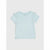 A light mint green short-sleeve baby t-shirt with delicate ruffle details on the shoulders, displayed flat against a light gray background.
