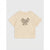 A cream-colored short-sleeve crop top featuring a leopard-print bow graphic on the chest, displayed flat against a light gray background.