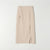 A light beige midi skirt with a side flap pocket and a front slit, laid flat against a light gray background.