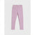 A pair of children's leggings in a dusty lavender-pink color, featuring a white polka-dot pattern, laid flat against a light gray background.
