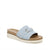 A light blue slide sandal with a brown footbed, a cream-colored platform sole, and a silver metal buckle detail on the strap, shown against a plain white background.