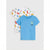 Two children's short-sleeve T-shirts displayed flat against a light gray background. The front shirt is light blue with a small green dinosaur graphic and 'CAMP CLOISON' text on the chest.