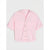 A light pink short-sleeve button-up shirt with two chest pockets and rolled cuffs, laid flat against a light gray background.