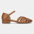 Brown sandal with a T-strap design on a white background