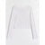 A white long-sleeve cropped knit top with a textured openwork pattern and scalloped hem, shown flat against a light gray background.