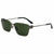 Square rimless sunglasses with dark green lenses and a metallic gunmetal gray frame, shown on a plain white background.