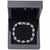 A silver-toned bracelet with oval clusters of light blue and clear stones, displayed inside an open black jewelry box on a white background.