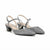 A pair of women's pointed-toe slingback heels in a sparkling silver glitter finish, featuring a low block heel and thin ankle straps, shown against a plain white background.