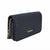 A black woven leather clutch bag with a gold-tone chain strap and a gold 'bebe' logo on the front, shown against a plain white background.