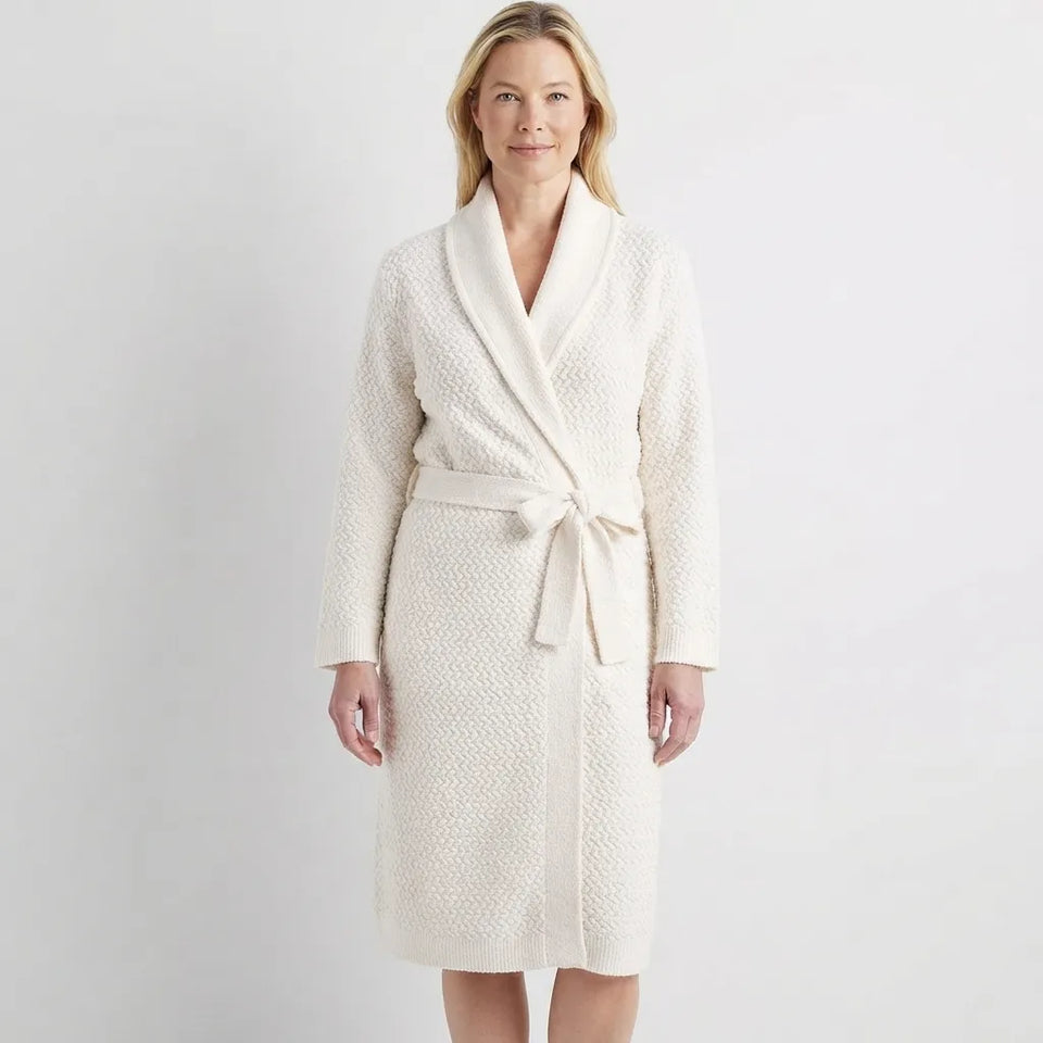 State Of Day Women's Off White Chenille Waffle Sleep Robe