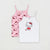 Two children's camisole tank tops by Hello Kitty, displayed flat against a light gray background. The front top is white with a red bow and red dress graphic, and the back top is pink with an all-over Hello Kitty face and bow pattern.