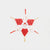 A star-shaped fabric ornament with alternating red and white sections, featuring a central circular patch with a Santa face and small printed motifs. The ornament has five wooden dowel-like extensions with red tips, arranged on a plain white background.