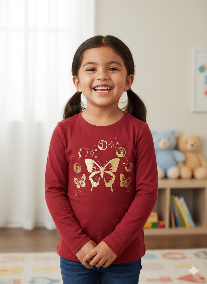 Epic Threads Girl's Burgundy Butterfly Long Sleeve Crewneck Sweatshirt |Epic Threads In Lebanon