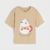 A beige short-sleeve t-shirt with a festive graphic of a Santa Claus mug topped with whipped cream and a candy cane, with 'HO HO HO' written below, shown on a light gray background.