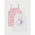 Two girls' camisole tank tops by Snail, displayed flat against a light gray background. The top on the left is light pink with a scattered unicorn and floral print.