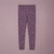 Purple leggings with a small multicolor polka dot pattern, laid flat against a matching light purple background.