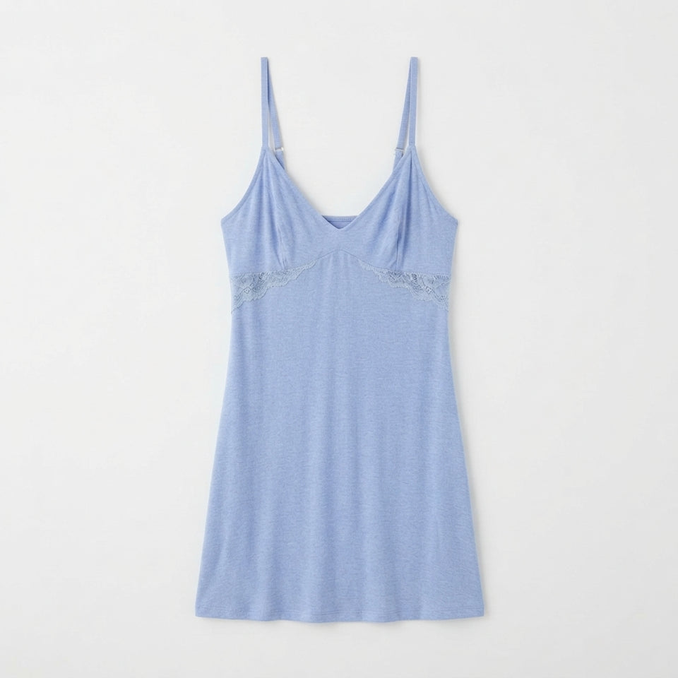 I.N.C. International Concepts Women's Blue Lace-Inset Knit Sleep Dress