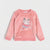 A pink long-sleeve fleece sweatshirt for kids, featuring a cartoon cat wearing a striped scarf and the words 'BEST FRIENDS' printed on the front, set against a light gray background.