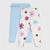 Two pairs of children's leggings laid flat on a light gray background. One pair is solid light blue with a ruffled waistband, and the other pair is off-white with a floral print in pink, light blue, and black.