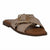 Beige sandal with gold chain detail on a white background