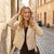Sinsay Women's Cream Cropped Faux-Leather Biker Jacket