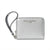 A silver pebbled leather wristlet wallet by Karl Lagerfeld Paris, featuring a matching silver wrist strap and silver-tone hardware, shown on a plain white background.