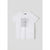 A white short-sleeve crewneck t-shirt with a square graphic print on the chest featuring a black and white abstract pattern and the text 'merci marie'. The shirt is displayed flat against a light gray background.