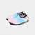 A pair of slip-on water shoes with a pastel blue and pink ombre gradient upper, featuring a subtle pink pattern and black trim and sole, shown on a light gray background.