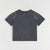 A dark gray short-sleeve crop top t-shirt with rhinestone-embellished heart designs on both shoulders, displayed flat against a light gray background.