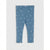 Light blue denim leggings for toddlers, featuring an all-over pattern of small white hearts and classic five-pocket styling.