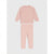 A two-piece children's loungewear set in a soft dusty pink color, featuring a long-sleeve crewneck sweatshirt and matching leggings, displayed flat against a light gray background.