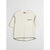 An off-white short-sleeve knit top with black zigzag contrast stitching along the edges of the chest pocket, sleeve seams, and hem, displayed flat against a light gray background.