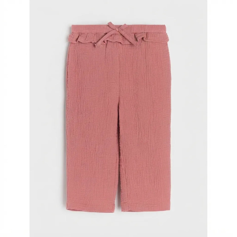 Sinsay Baby Girl's Powder Pink Cotton Muslin Trousers