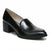 A single black leather block-heel loafer shown from a three-quarter angle on a white background.