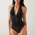 B.tempt'd Women's Black Ciao Bella Pull on Wire Free Halter Thong Bodysuit