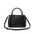 A black pebbled leather handbag by Karl Lagerfeld, featuring a structured top handle, a detachable shoulder strap, and silver-tone hardware on a plain white background.
