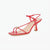 A single red leather slingback sandal with a low block heel, square toe, and a small gold-tone decorative ring on the front strap, shown against a plain white background.