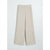 A pair of light beige wide-leg cropped trousers with a flat front and side pockets, displayed flat against a light gray background.