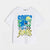 A white short-sleeve crewneck t-shirt featuring a colorful graphic print of Sonic the Hedgehog with the text 'SONIC SUMMER' in blue and yellow.