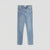 Light wash blue denim jeans shown flat against a light gray background.