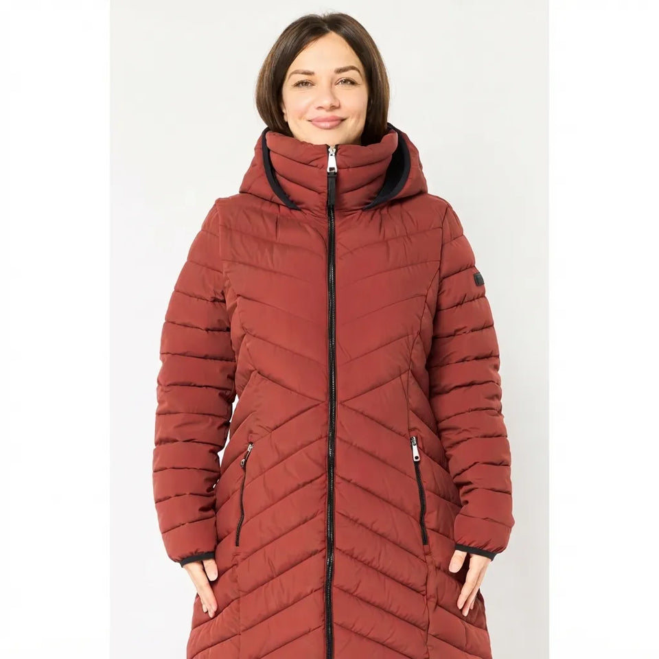 DKNY Women's Brick Hooded Quilted Coat