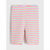 A pair of children's ribbed knit leggings with horizontal pastel stripes in pink, yellow, green, blue, and white, shown flat against a light gray background.