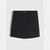 A black wrap-style mini skirt with a front slit and drawstring detail at the hem, shown flat against a light gray background.