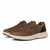 A pair of brown leather low-top sneakers with matching brown laces and thick off-white soles, shown on a clean white background.