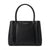 A black pebbled leather handbag by Paul Laffiello, featuring dual top handles and a silver-tone logo plate on the front, set against a plain white background.