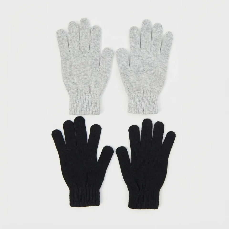 Sinsay Women's Black/Light Grey 2-Pack Knit Gloves