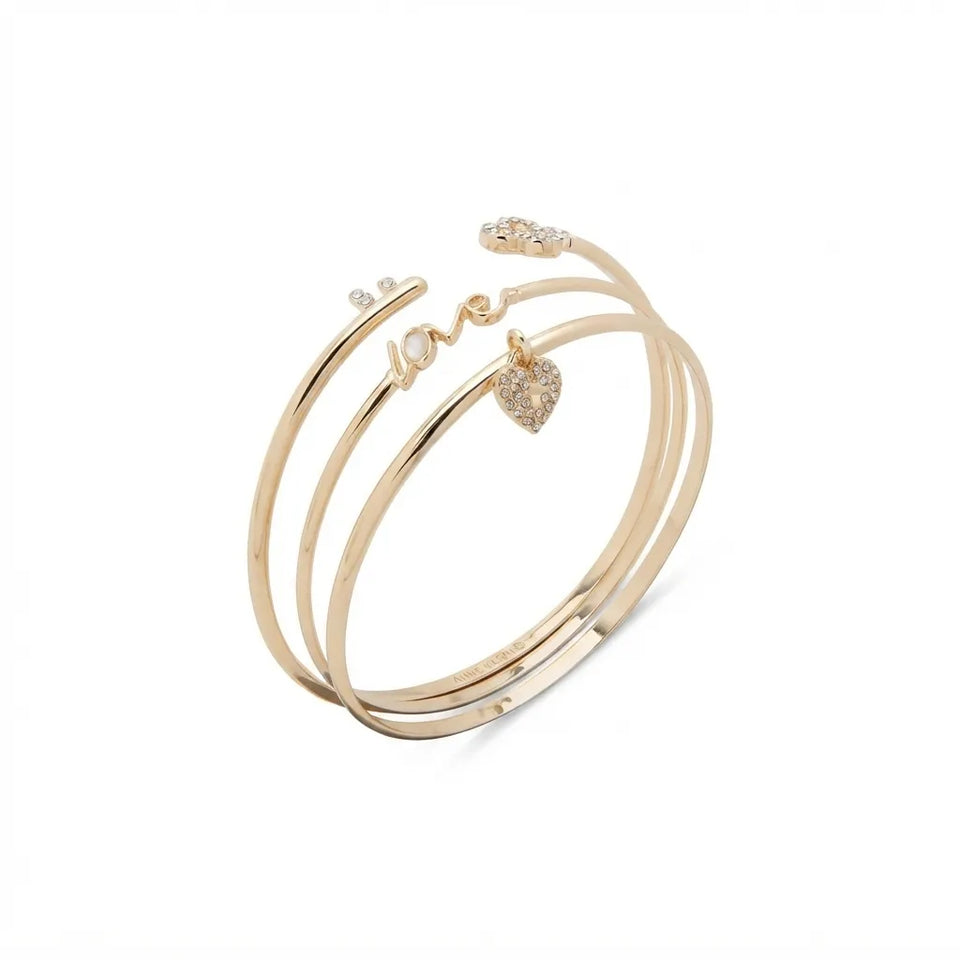 Anne Klein Women's Gold-Tone Love & Heart Bangle Bracelet Set