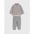 A two-piece children's fleece set in heather gray, featuring a zip-up jacket with bright orange trim and matching pants, laid flat on a light gray background.